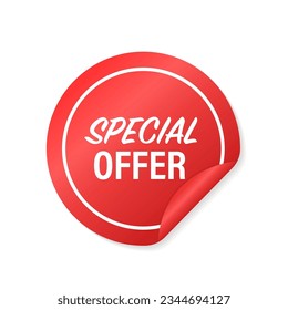 Red banner special offer label. Stiker. Special promo product label. Speech bubble discount tag. Vector illustration