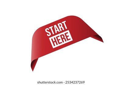 Red banner start here isolated on white background.