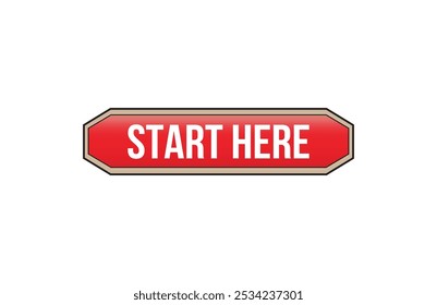 Red banner start here isolated on white background.