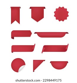 Pegatina de banner rojo, conjunto de imágenes prediseñadas simples vectoriales en blanco