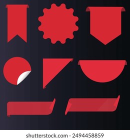 Red banner sticker, blank vector simple clipart set. 