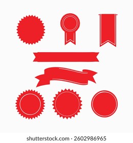 Red banner sticker, blank vector simple clipart set.