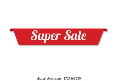 Red banner super sale Isolated on white background, for your design web site and branding banner. Vector Illustration