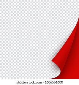 Red banner template with curled corner. Square bent paper page for christmas sale, promo or flyer, empty red sticker for memo, notes and post. Vector illustration.