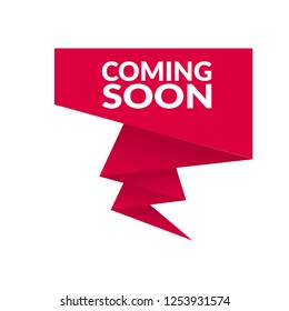 Red banner with text coming soon.coming soon emblem, label, badge,sticker, logo. Designed for your web site design, logo, app, UI