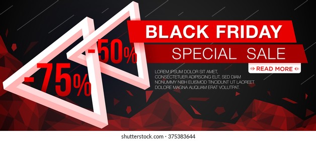 Red banner with triangles for Black Friday sale and discount.