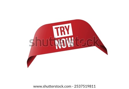 Red banner try now isolated on white background.