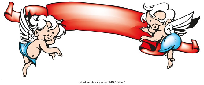 Red banner with two cherubs