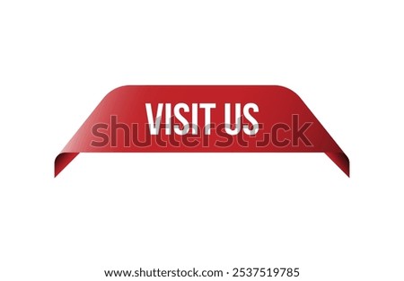 Red banner visit us isolated on white background.