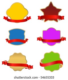 red banners with colored tags