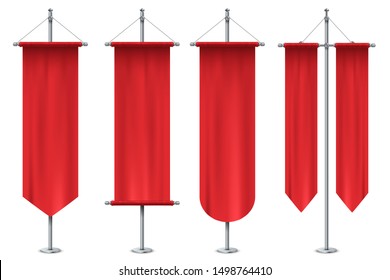 Red banners and flags on white background