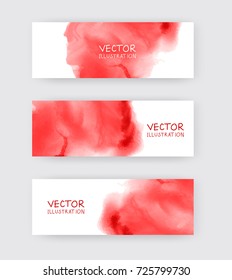 Red banners set with abstract black ink wash painting in East Asian style. Traditional Japanese ink painting sumi-e. Abstract vector illustration.