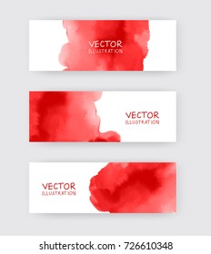 Red banners set with abstract black ink wash painting in East Asian style. Traditional Japanese ink painting sumi-e. Abstract vector illustration.