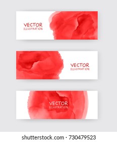 Red banners set with abstract black ink wash painting in East Asian style. Traditional Japanese ink painting sumi-e. Abstract vector illustration.