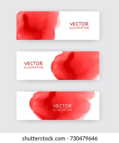 Red banners set with abstract black ink wash painting in East Asian style. Traditional Japanese ink painting sumi-e. Abstract vector illustration.