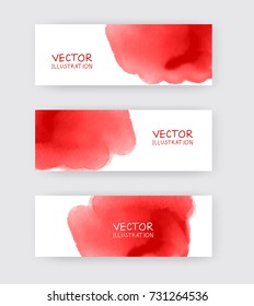 Red banners set with abstract black ink wash painting in East Asian style. Traditional Japanese ink painting sumi-e. Abstract vector illustration.