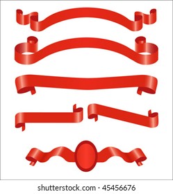 Red banners set on white