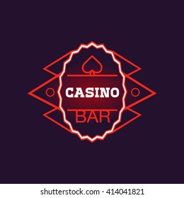 Red Bar Casino Oval Neon Sign Las Vegas Style Illumination Bright Color Vector Design Sticker