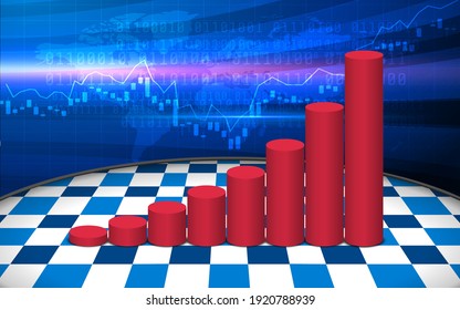red bar chart graph diagram with led screen background in studio room