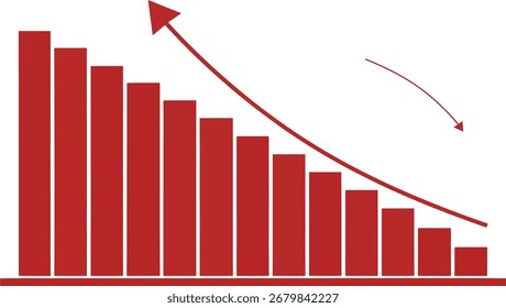 Rotes Balkendiagramm mit einem nach oben zeigenden Vektor auf weißem Hintergrund