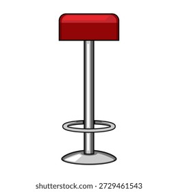 Roter Barhocker mit silbernem Stab und Fußstütze, der ein einfaches, ikonisches Bild schafft und die üblichen Möbel in Küchen, Bars, Pubs oder modernen Cafés darstellt