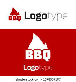 Red Barbecue fire flame icon isolated on white background. Heat symbol. BBQ grill party. Logo design template element. Vector Illustration