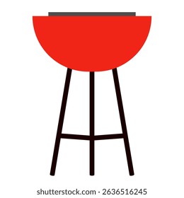 Red barbecue grill icon with black tripod stand on white background. Clipart image isolated on background.