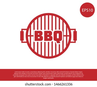 Red Barbecue grill icon isolated on white background. Top view of BBQ grill. Steel grid. Vector Illustration