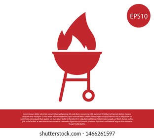 Red Barbecue grill icon isolated on white background. BBQ grill party. Vector Illustration