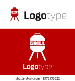 Red Barbecue grill icon isolated on white background. BBQ grill party. Logo design template element. Vector Illustration