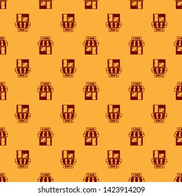 Red Barbecue shopping building or market store icon isolated seamless pattern on brown background. BBQ grill party. Shop construction. Vector Illustration