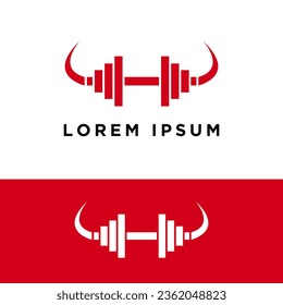 Red barbell logo with horns