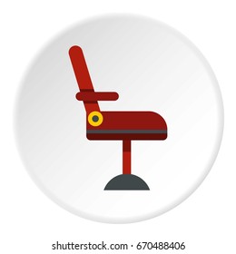 Red barber chair icon in flat circle isolated vector illustration for web