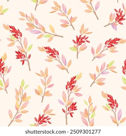 Red barberries vector seamless pattern