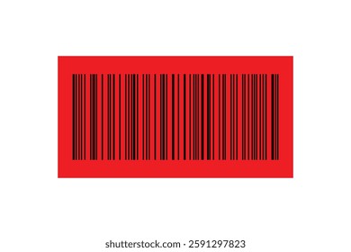 Red barcode label with black lines.