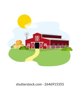 Celeiro vermelho. agricultura. ilustração vetorial