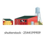 Red Barn building on white background vector illustration. Farm and agricultural asset. Farmhouse rural architecture.