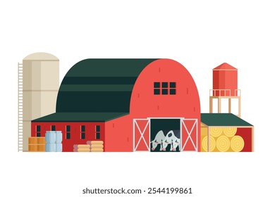 Red Barn building on white background vector illustration. Farm and agricultural asset. Farmhouse rural architecture.