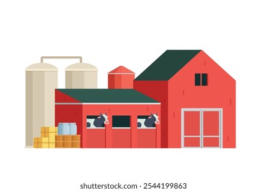 Red Barn building on white background vector illustration. Farm and agricultural asset. Farmhouse rural architecture.