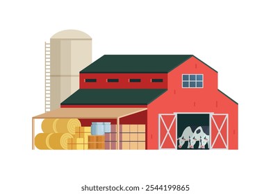 Red Barn building on white background vector illustration. Farm and agricultural asset. Farmhouse rural architecture.