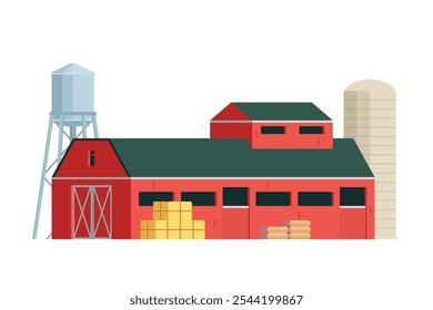 Red Barn building on white background vector illustration. Farm and agricultural asset. Farmhouse rural architecture.