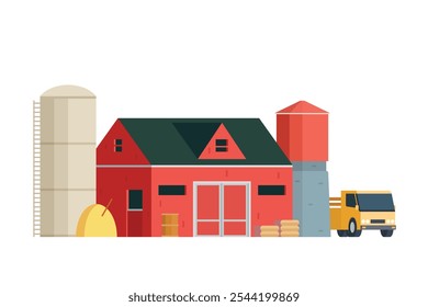 Red Barn building on white background vector illustration. Farm and agricultural asset. Farmhouse rural architecture.