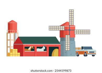 Red Barn building on white background vector illustration. Farm and agricultural asset. Farmhouse rural architecture.