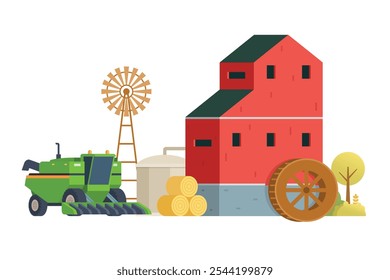 Red Barn building on white background vector illustration. Farm and agricultural asset. Farmhouse rural architecture.