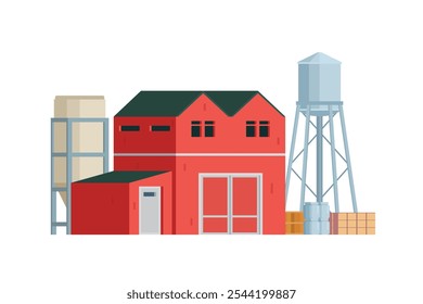 Red Barn building on white background vector illustration. Farm and agricultural asset. Farmhouse rural architecture.