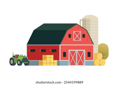 Red Barn construindo sobre branco fundo vetor ilustração. Ativo agrícola e agrícola. Arquitetura rural rural.