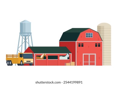 Red Barn building on white background vector illustration. Farm and agricultural asset. Farmhouse rural architecture.