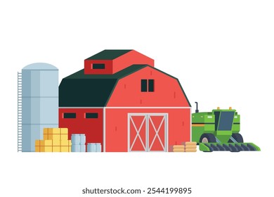 Red Barn building on white background vector illustration. Farm and agricultural asset. Farmhouse rural architecture.