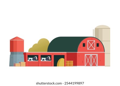 Red Barn building on white background vector illustration. Farm and agricultural asset. Farmhouse rural architecture.