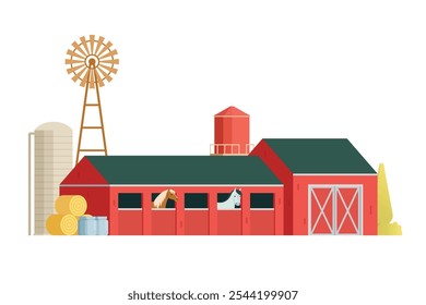 Red Barn building on white background vector illustration. Farm and agricultural asset. Farmhouse rural architecture.